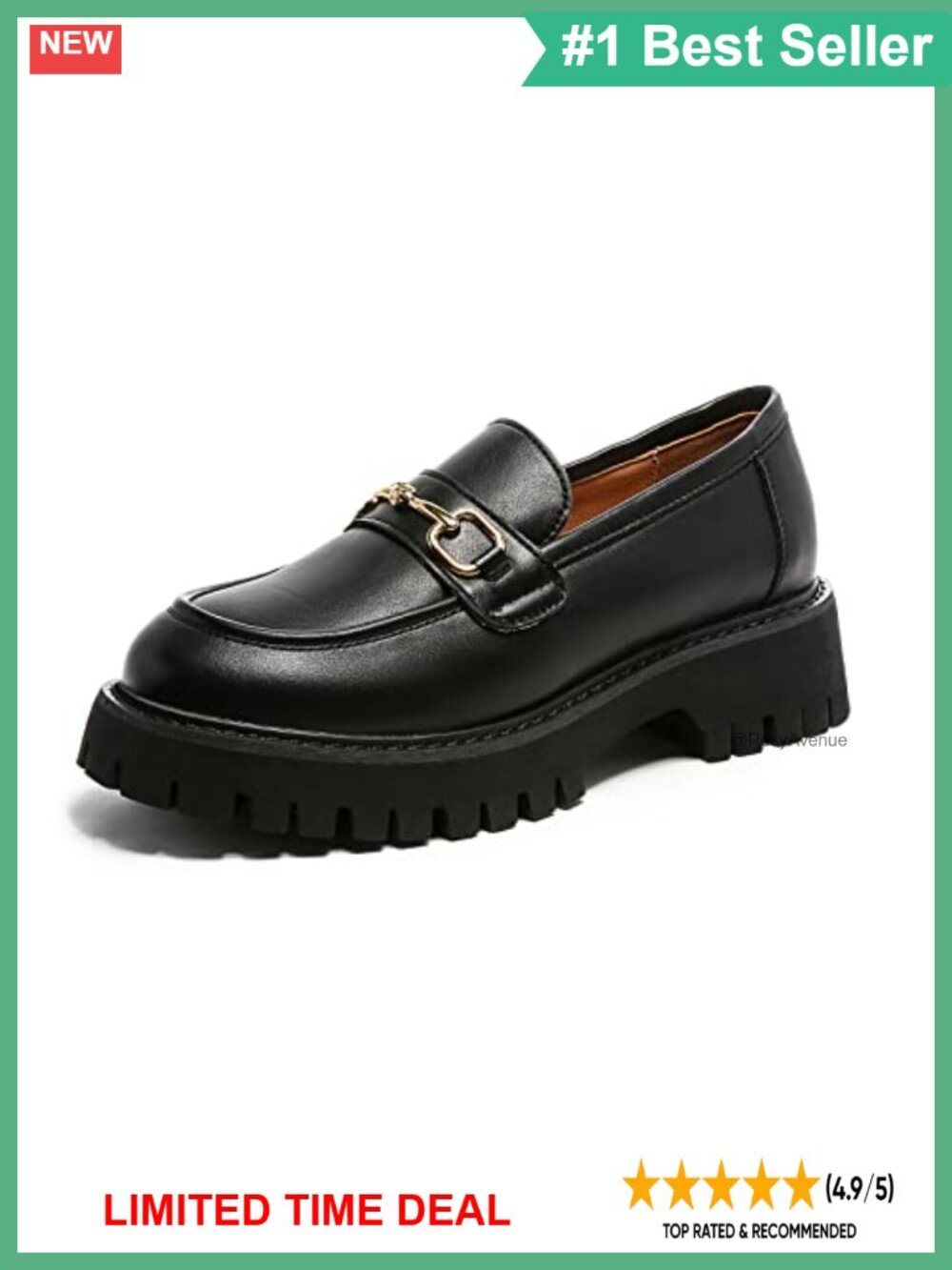 Platform Loafers for Women Chunky Heel Lug Sole Slip-Ons Round Toe